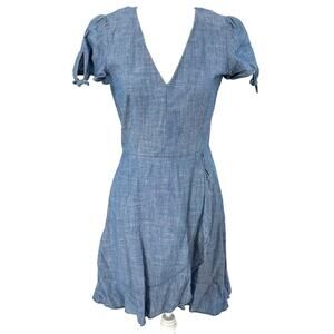 J.Crew Women's Size 2 Blue Chambray Dress Short Sleeve Ruffle Hem 100% Cotton